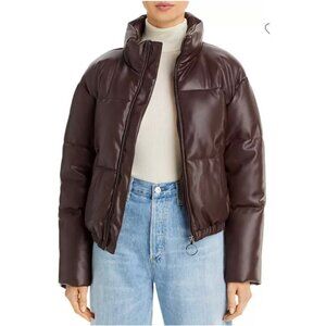 AQUA Faux Leather Puffer Jacket Chocolate NWT Size Medium